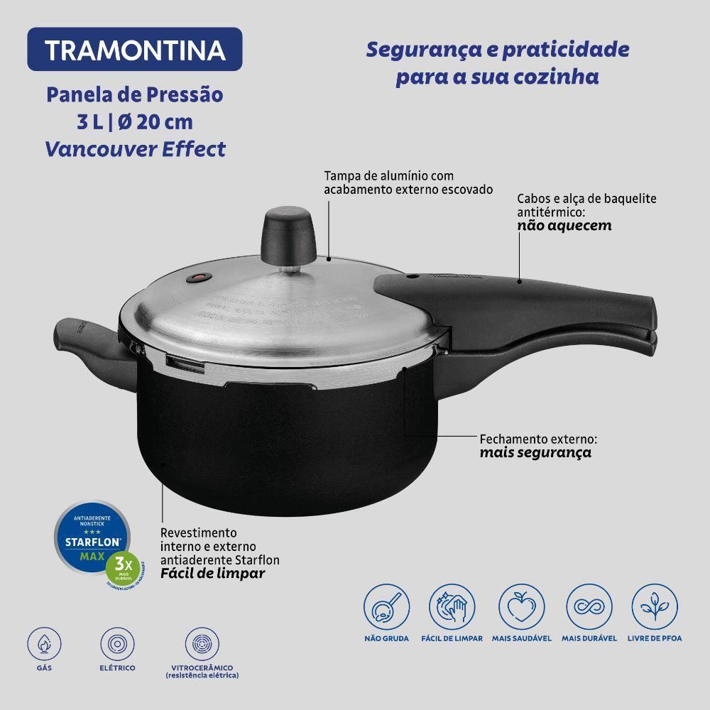 Panela de Pressão Tramontina Vancouver Effect 3L Antiaderente Starflon Max Alumínio Preta - 3