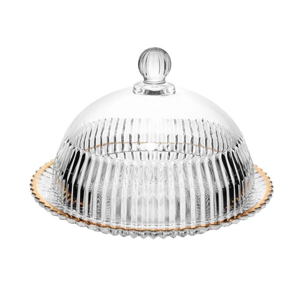 Queijeira com Tampa Wolff Império 20x20x13,5cm Cristal Fio de Ouro com Tampa Alta - 1