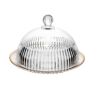 Queijeira com Tampa Wolff Império 20x20x13,5cm Cristal Fio de Ouro com Tampa Alta
