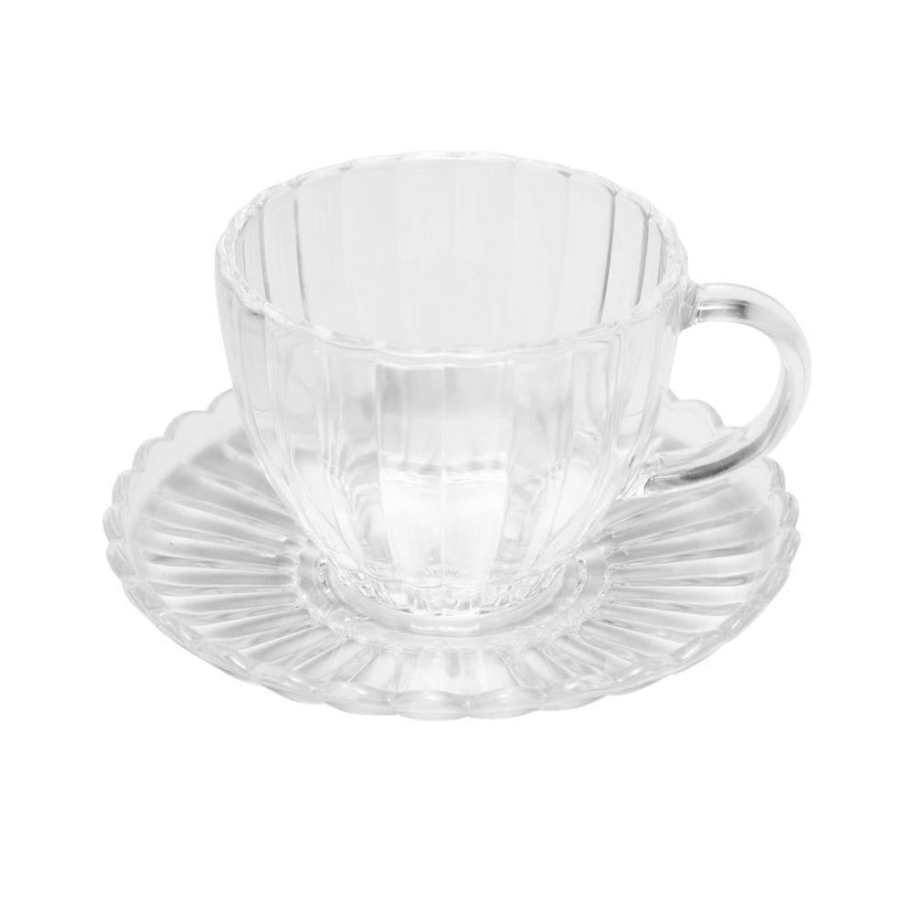 Conjunto 6 Xícaras Chá Wolff Pétala 200ml Vidro com Pires Elegante - 2