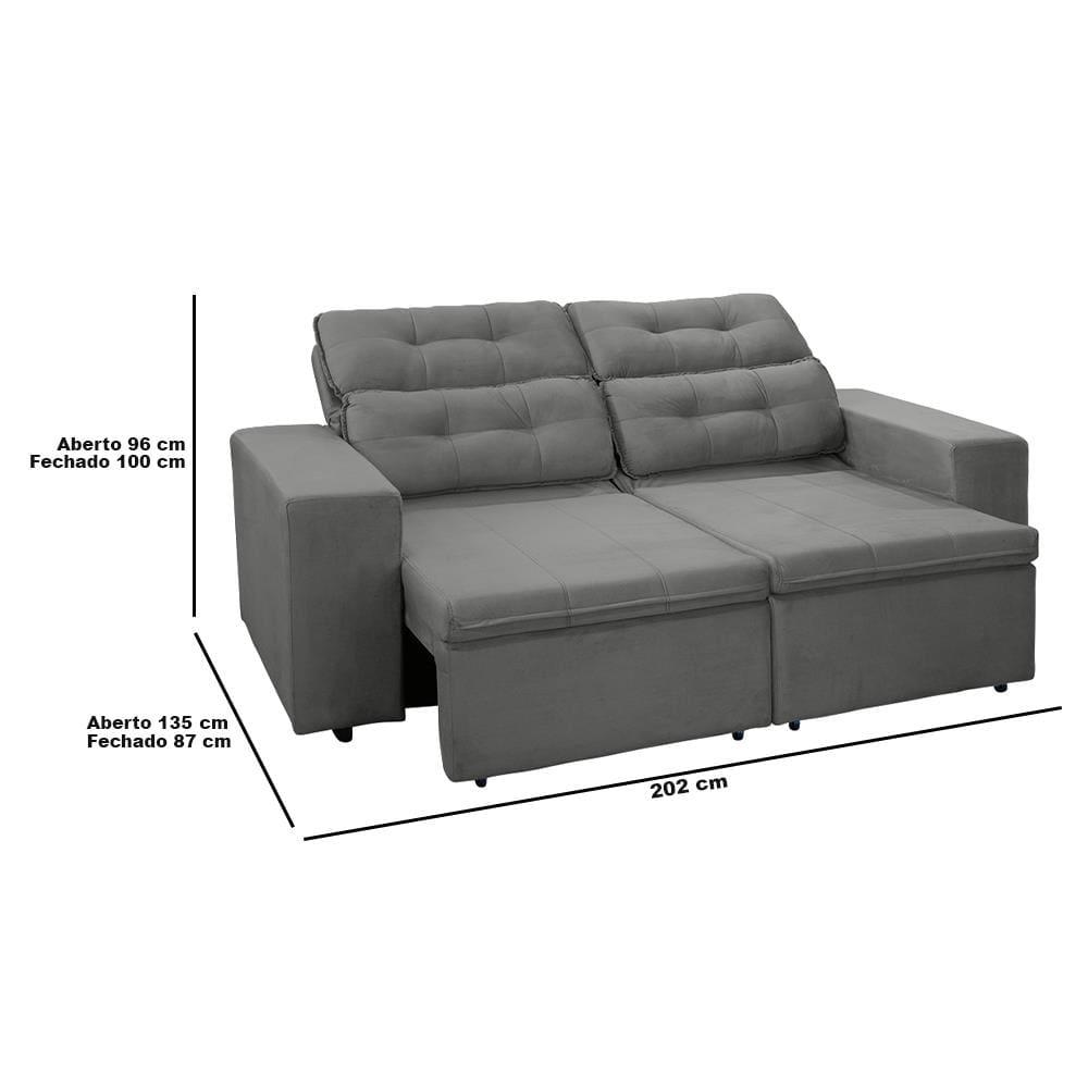 Sofá RBF Móveis Berlin 3 Lugares 202cm Retrátil Reclinável com Rodízios - 5