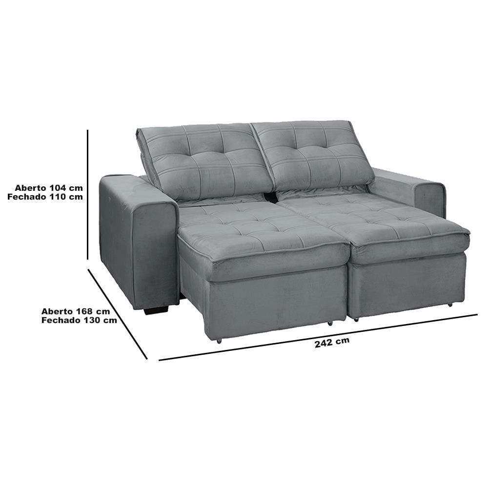 Sofá RBF Móveis Cedro 4 Lugares 242cm Bipartido Retrátil Reclinável - 5