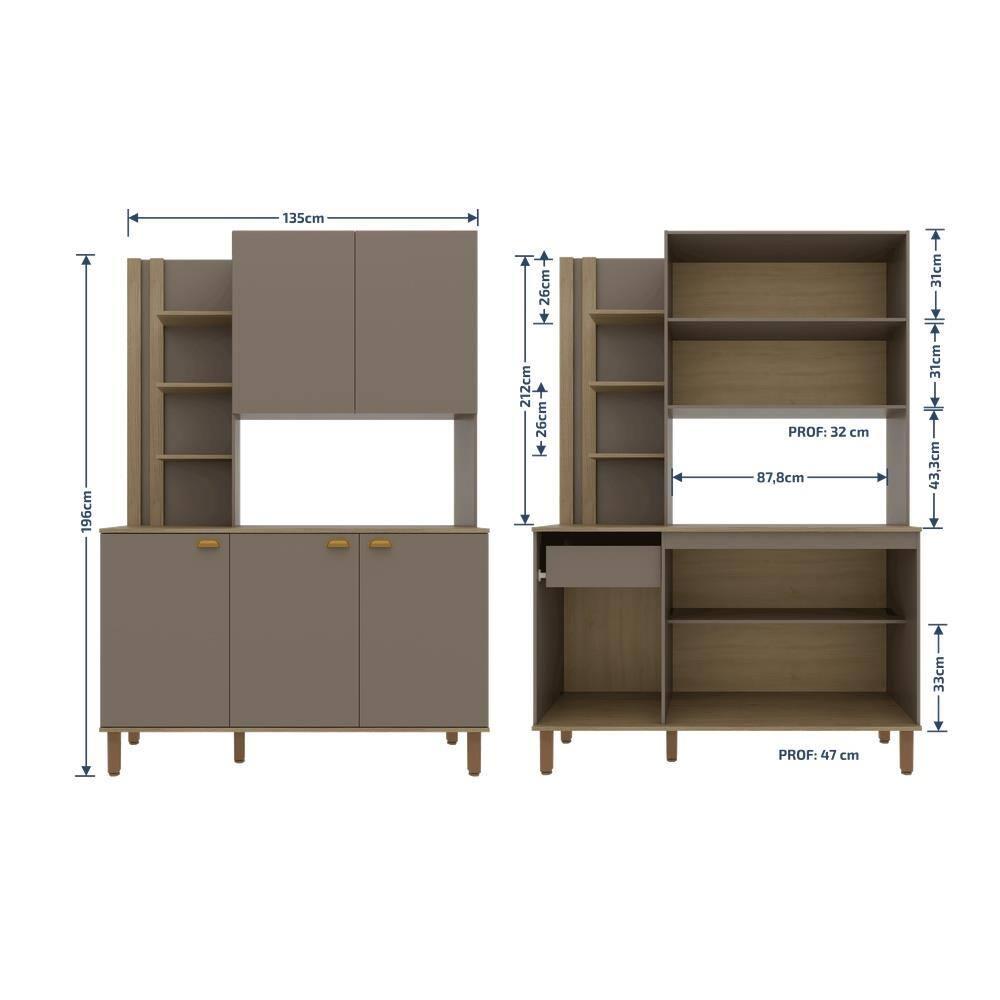 Cozinha Compacta Bartira Safira 135cm 5 Portas e 3 Prateleiras - 6