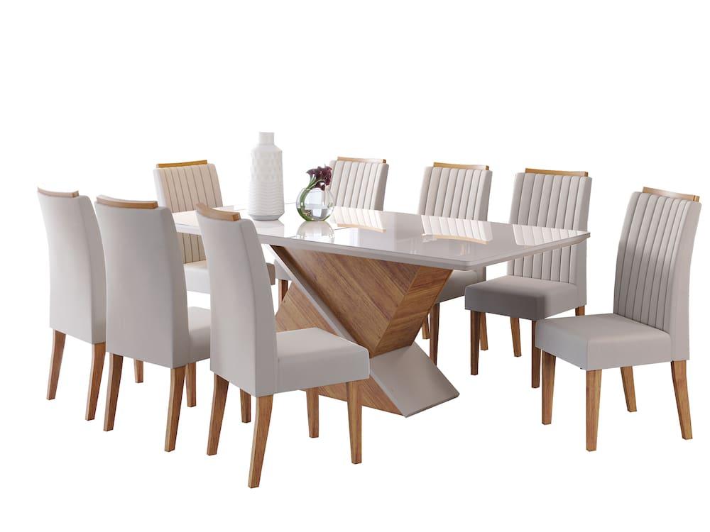 Conjunto Mesa de Jantar Viero Atlantis 200x90cm 8 Cadeiras Estofadas Tampo de Vidro Revestimento em Veludo - 2