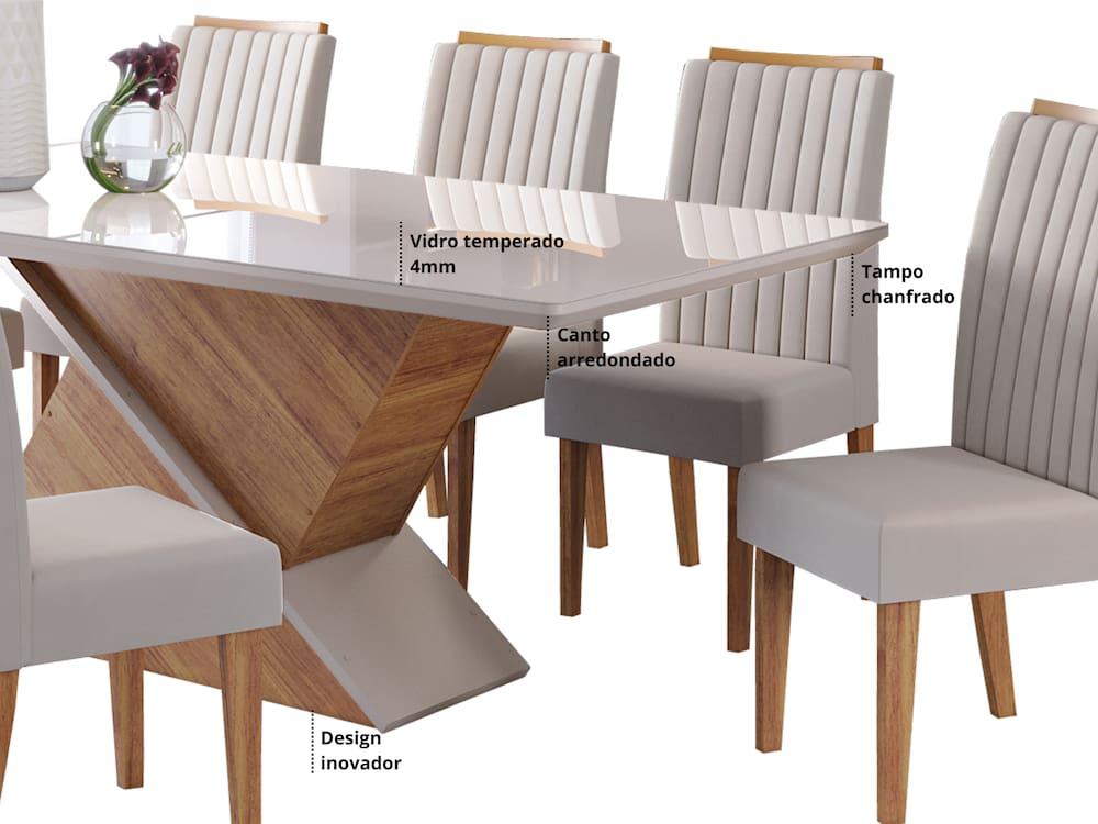 Conjunto Mesa de Jantar Viero Atlantis 200x90cm 8 Cadeiras Estofadas Tampo de Vidro Revestimento em Veludo - 5