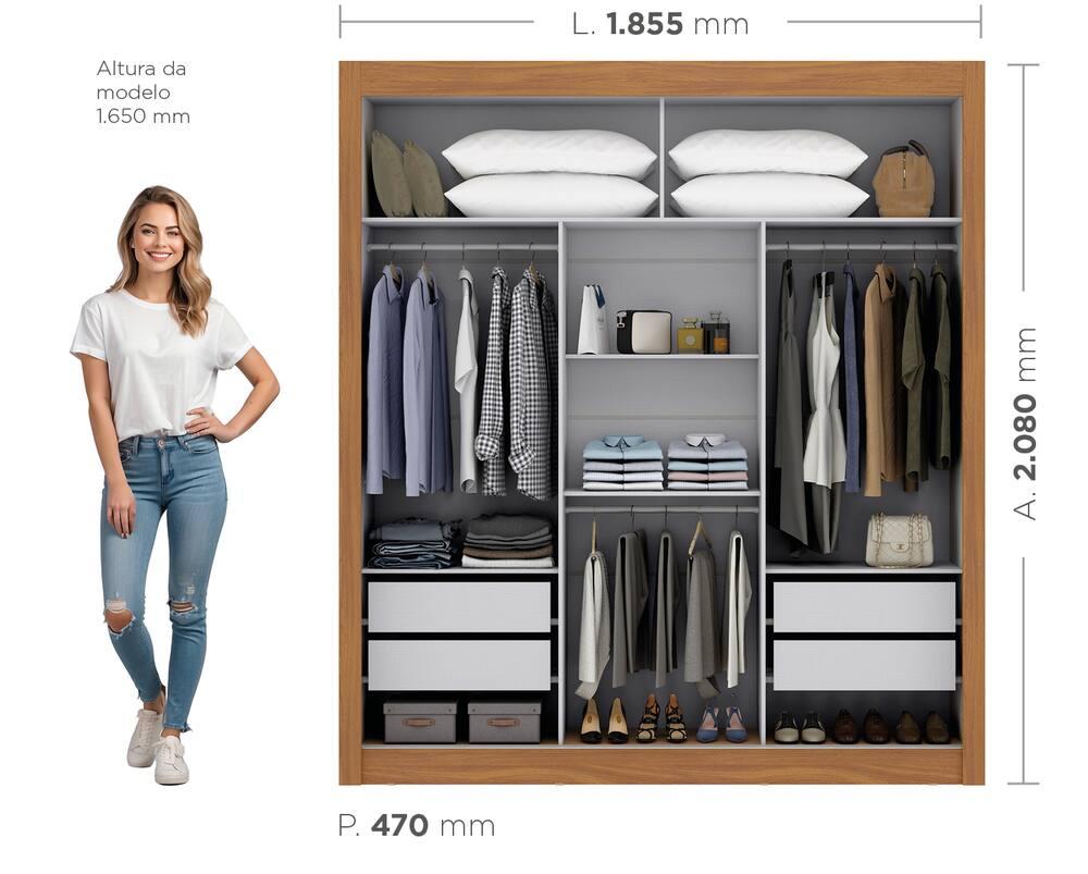 Guarda-Roupa Casal Maxel Móveis Residence 208x185cm 3 Portas de Correr 4 Gavetas - 7