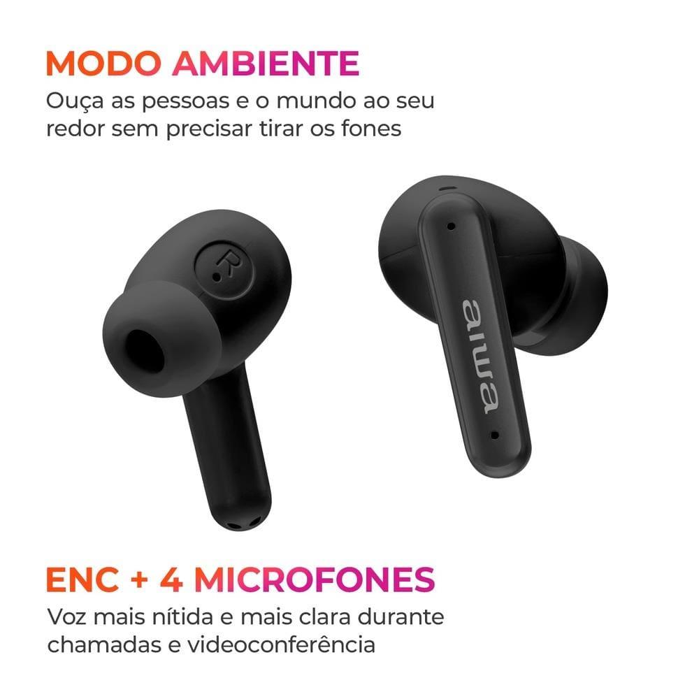 Fone de Ouvido Earbud AIWA AWS-EB-04B Cancelamento de Ruído IPX4 26h de Bateria Preto - 4