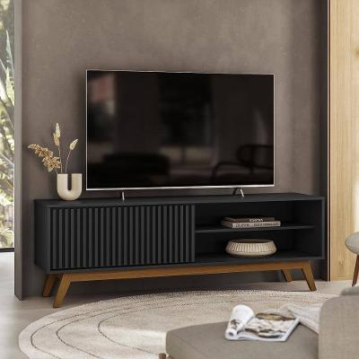 Rack Olivar Fox 160 Ripado Para TV até 55” Porta Deslizante 1 porta 3 Nichos
