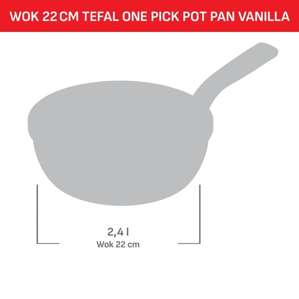 Panela Wok Tefal One Pick Pot 22cm Alumínio Antiaderente Indução Tampa Vidro Vanila - 10