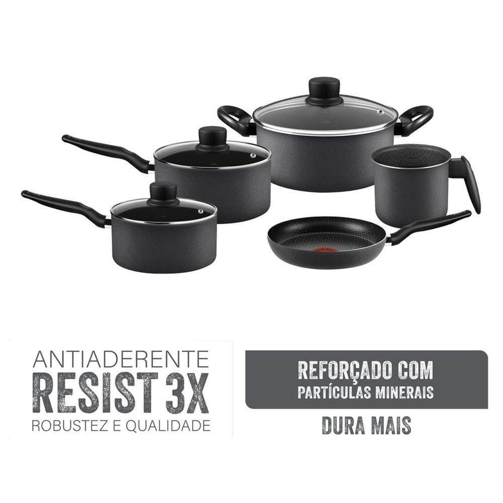 Jogo de Panelas Rochedo Robusta 5 Peças Antiaderente Resist 3X Tampa Vidro Grafite - 3