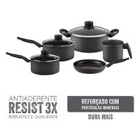 Jogo de Panelas Rochedo Robusta 5 Peças Antiaderente Resist 3X Tampa Vidro Grafite - 3