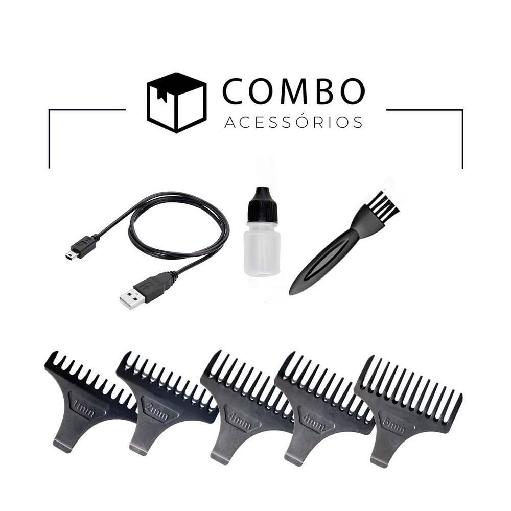 Máquina de Acabamento Profissional Mister Lizz Shelby 7000 RPM Lâmina Inox 5 Pentes Display Digital Prata - 5