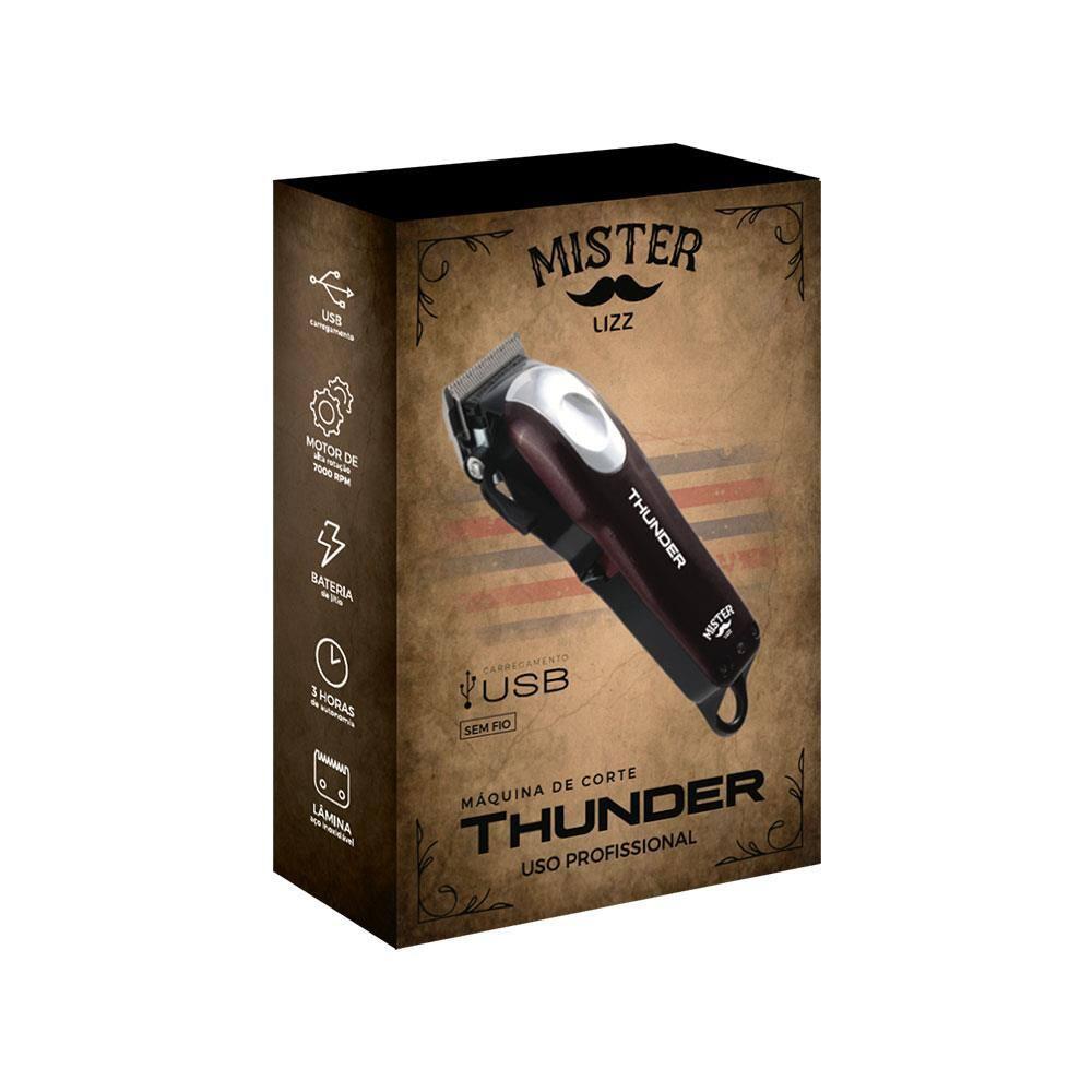 Máquina de Cortar Cabelo Mister Lizz Thunder Profissional A Bateria Lâminas Inox 6500 RPM Preto e Vinho - 4