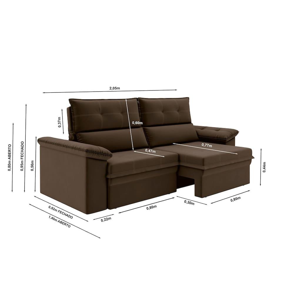Sofá 3 Lugares Luizzi Alaska 205cm Retrátil Reclinável Veludo - 6