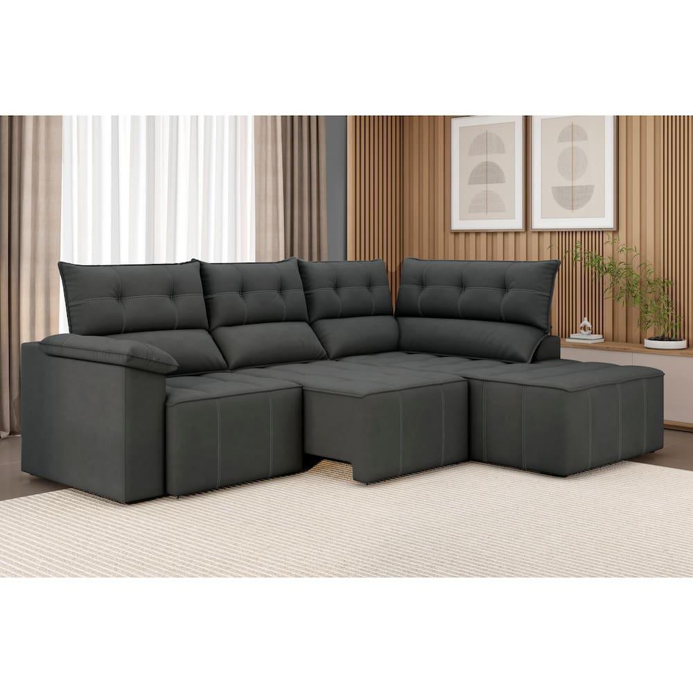 Sofá de Canto 5 Lugares Luizzi Santorini 230cm Retrátil Chaise Veludo - 1