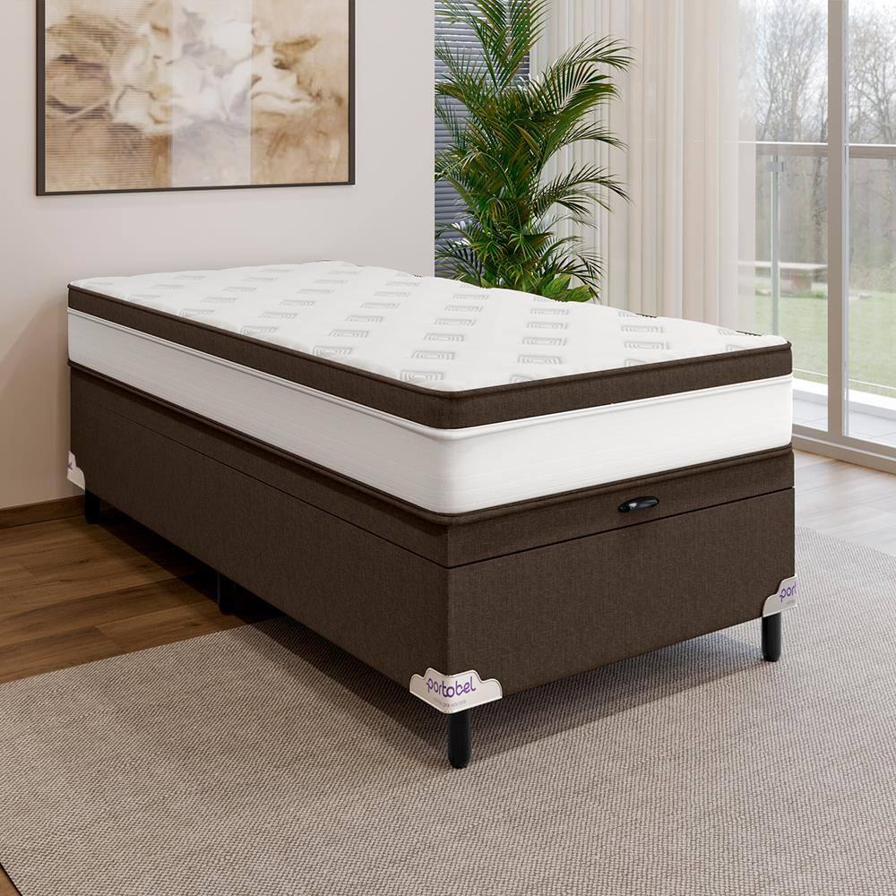 Cama Box Solteiro Portobel Noah 65x88x188cm Colchão Ortopédico Molas Ensacadas Box Baú Antiácaro - 1
