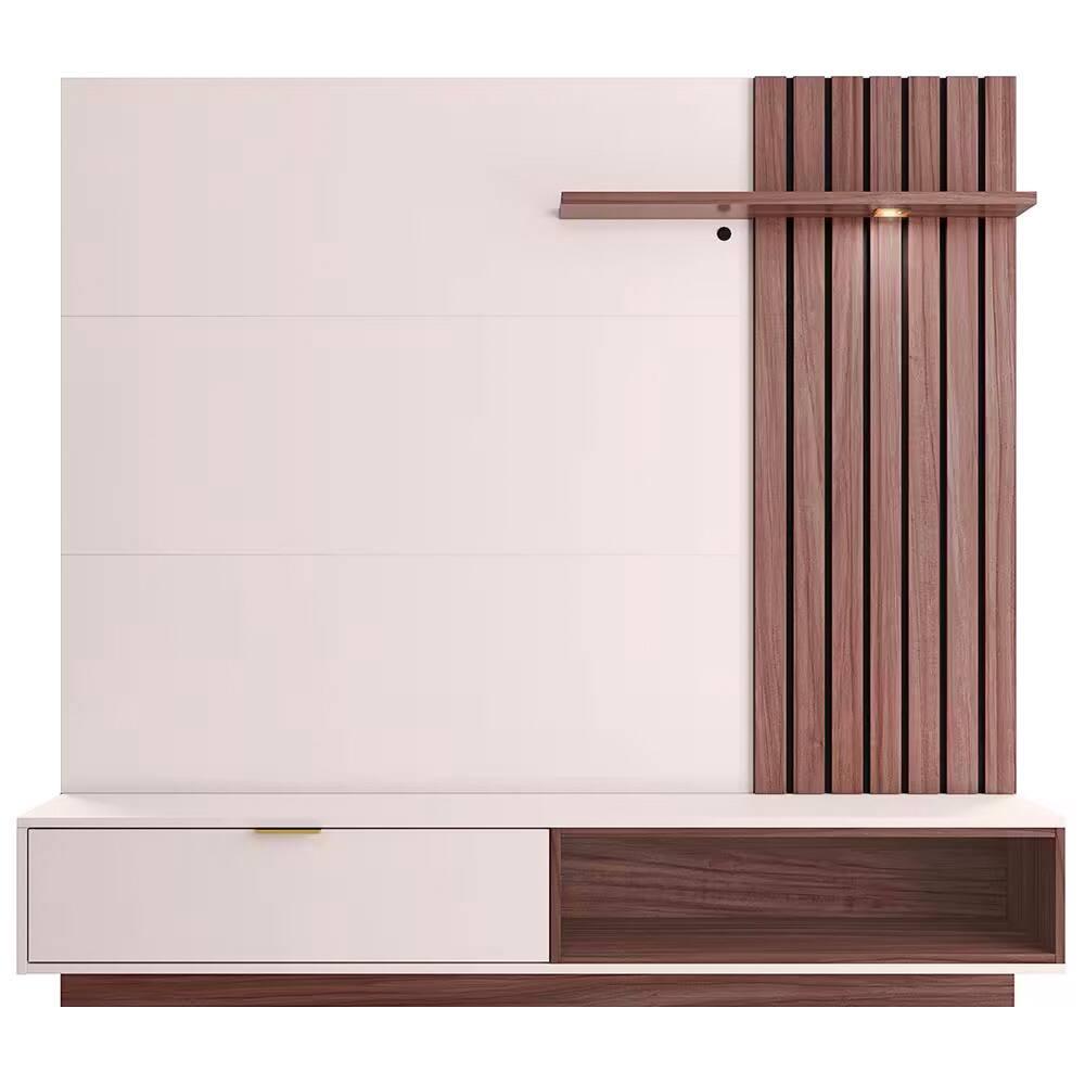 Painel Home Suspenso Colibri Tocantins Ideal para TV de até 60", Off White/Nogueira Real + Sofá 4 Lugares Cama inBox Cielo Retrátil - 230cm de largura - 3