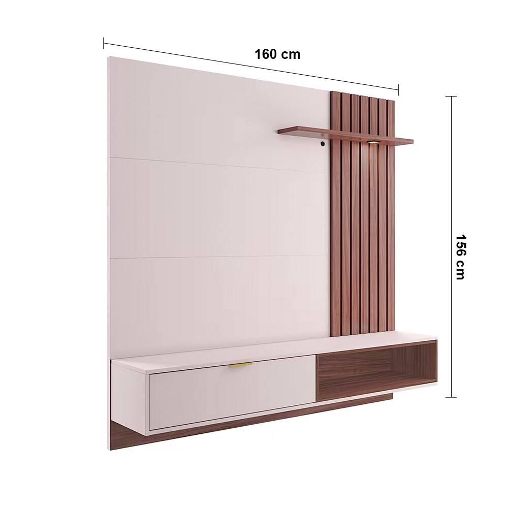 Painel Home Suspenso Colibri Tocantins Ideal para TV de até 60", Off White/Nogueira Real + Sofá 4 Lugares Cama inBox Cielo Retrátil - 230cm de largura - 4