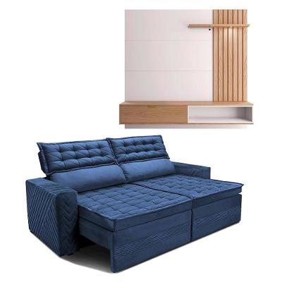 Painel Home Suspenso Colibri Tocantins Ideal para TV de até 60", Off White/Freijó + Sofá 4 Lugares Cama inBox Cielo Retrátil - 230cm de largura