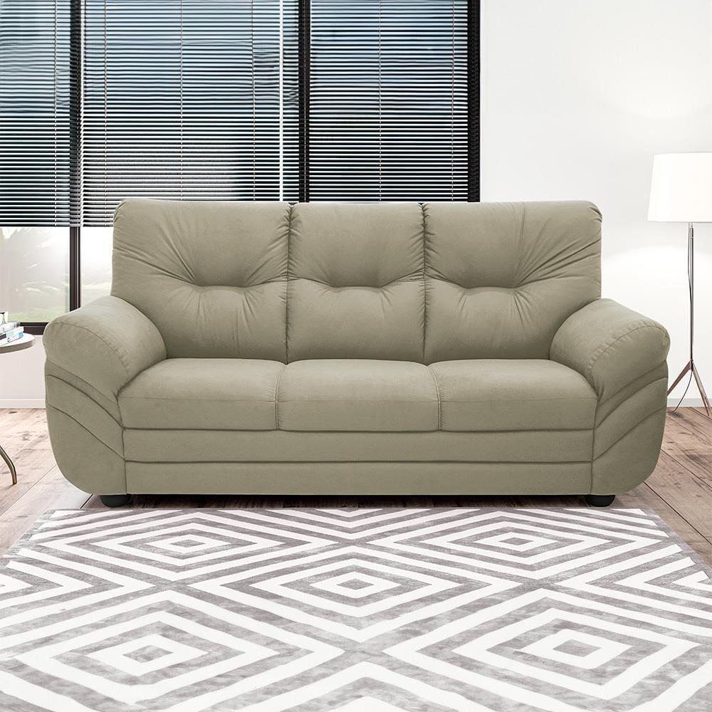 Sofá 3 Lugares Linoforte Francis com Almofadas Fixas e Revestimento em Suede 202 cm de Largura - 1
