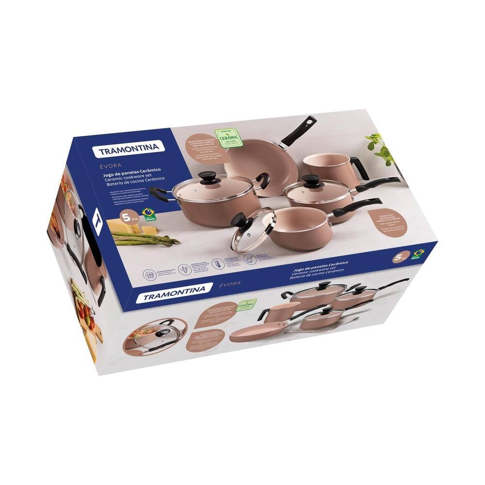 Jogo de Panelas Tramontina Évora 5 Peças Revestimento Cerâmico Tampas de Vidro Capuccino - 7