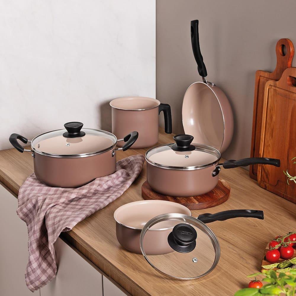 Jogo de Panelas Tramontina Évora 5 Peças Revestimento Cerâmico Tampas de Vidro Capuccino - 8