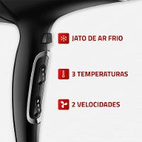 Secador de Cabelos Mondial SCN-04 Chrome Black 2000W Tourmaline Íon 3 Temperaturas Preto