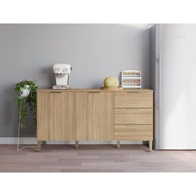 Balcão Kits Paraná 1600 Glam 2 Portas 3 Gavetas Painel Ripado Freijó Vanilla