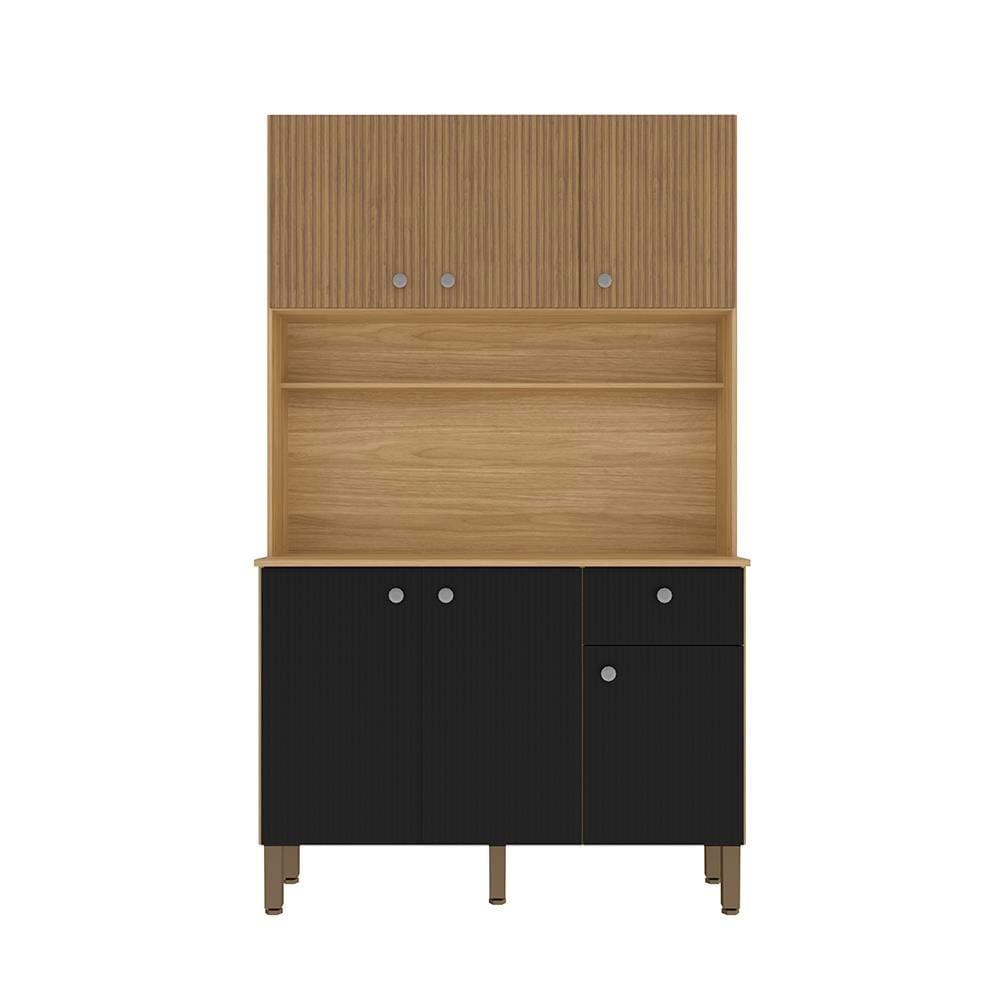 Cozinha Compacta Kits Paraná Style 6 Portas 1 Gaveta Ripado Freijó Puxador Inox Pés Reguláveis - 2