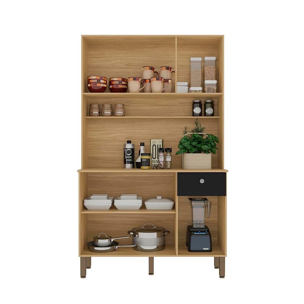 Cozinha Compacta Kits Paraná Style 6 Portas 1 Gaveta Ripado Freijó Puxador Inox Pés Reguláveis - 3