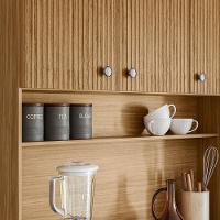 Cozinha Compacta Kits Paraná Style 6 Portas 1 Gaveta Ripado Freijó Puxador Inox Pés Reguláveis