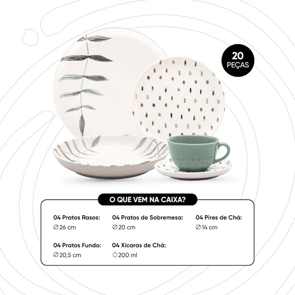 Aparelho de Jantar Oxford Samambaia 20 Peças Cerâmica Esmaltada Verde e Off White - 2