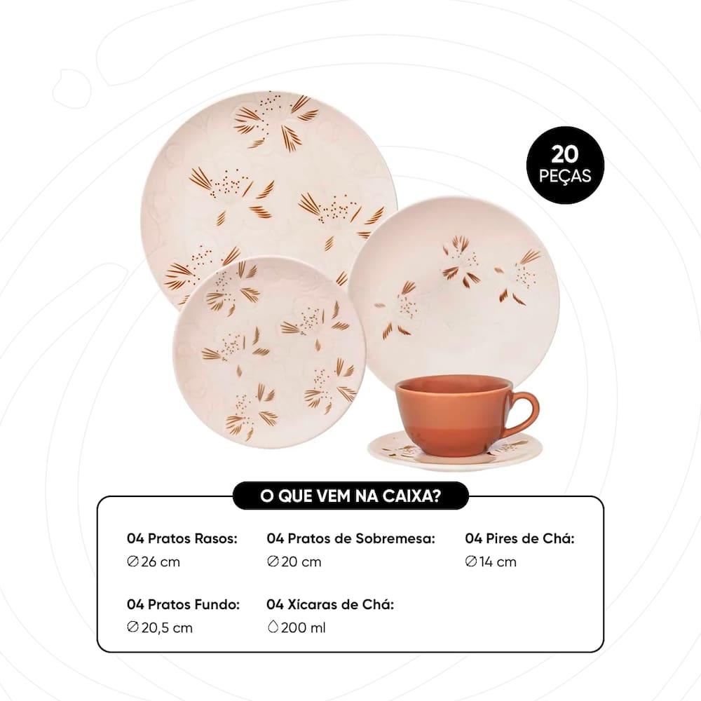 Aparelho de Jantar Oxford Unni Orquídea 20 Peças Cerâmica Marrom e Off White - 2