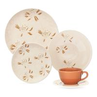 Aparelho de Jantar Oxford Unni Orquídea 20 Peças Cerâmica Marrom e Off White - 1