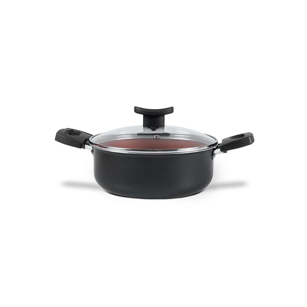 Caçarola Brinox Topázio 18cm 1,8L Antiaderente Pro-Flon Tampa Vidro Cinza Range - 1