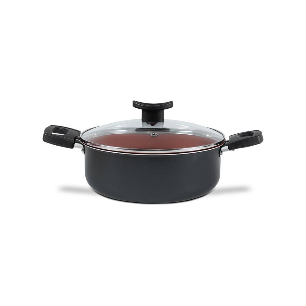 Caçarola Brinox Topázio 22cm 3,45L Antiaderente Pro-Flon Tampa Vidro Cinza Range - 1