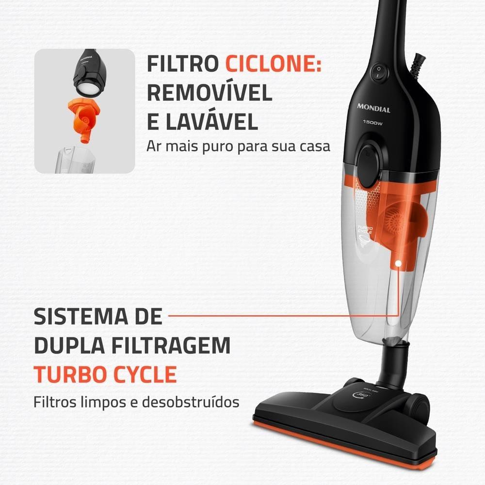 Aspirador Vertical Mondial AP40B 2 em 1 1500W Filtro Ciclone Lavável Preto e Laranja - 4
