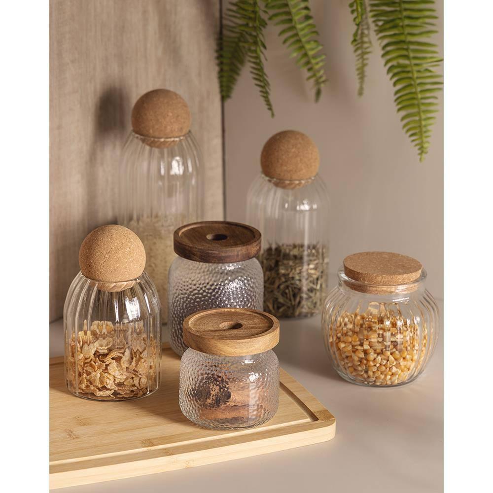 Pote de Vidro Lyor 600ml com Tampa de Rolha Classic Canelado Design Sofisticado - 6