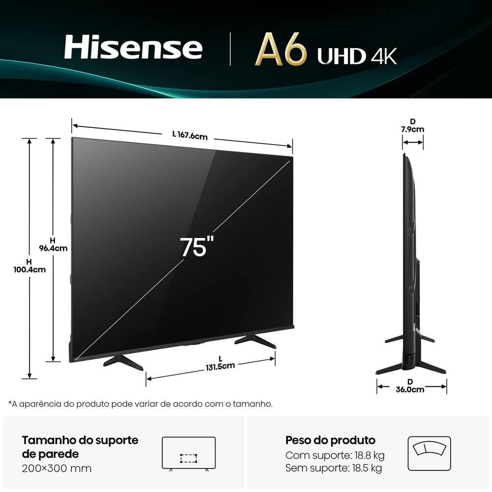 Smart TV 75” 4K Hisense 75A6NV DLED DTS VirtualX Vidaa U9 Preto - 8