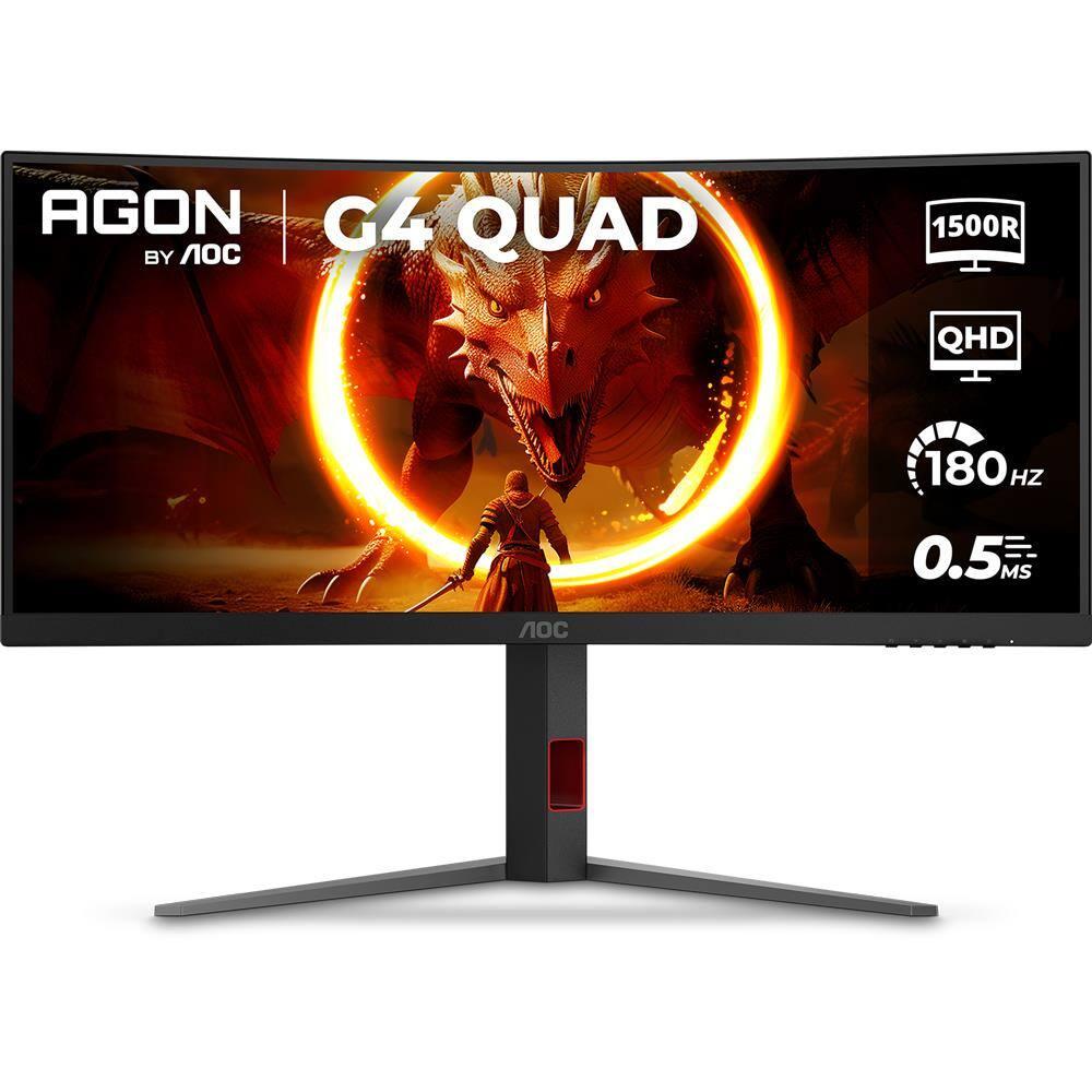 Monitor Gamer Curvo 34" LED AOC AGON U34G4C/57 Ultrawide QHD 180Hz 0,5ms Preto e Cinza - 1