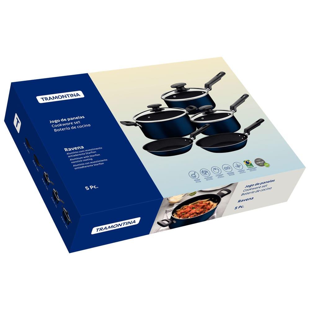 Conjunto de Panelas 5 Peças Tramontina Ravena Starflon Max Azul + Faqueiro 12 Peças Tramontina Leme Vermelho - 6