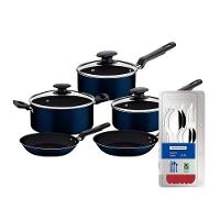 Conjunto de Panelas 5 Peças Tramontina Ravena Starflon Max Azul + Faqueiro 12 Peças Tramontina Leme Vermelho - 1