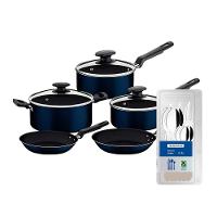 Conjunto de Panelas 5 Peças Tramontina Ravena Starflon Max Azul + Faqueiro 12 Peças Tramontina Leme Cinza - 1