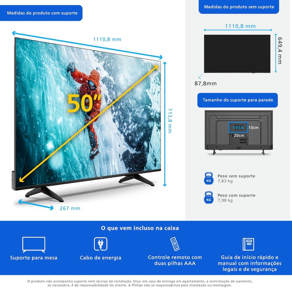 Smart TV 50" 4K Philips 50PUG7300/78 UHD Titan OS Pixel Precise Comando de Voz Preta - 9