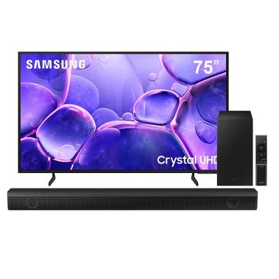 Conjunto Smart TV Samsung 75" 4K Crystal Tizen Hub Gaming + Soundbar Samsung HW-B550 410W Bluetooth 2.1 Dolby
