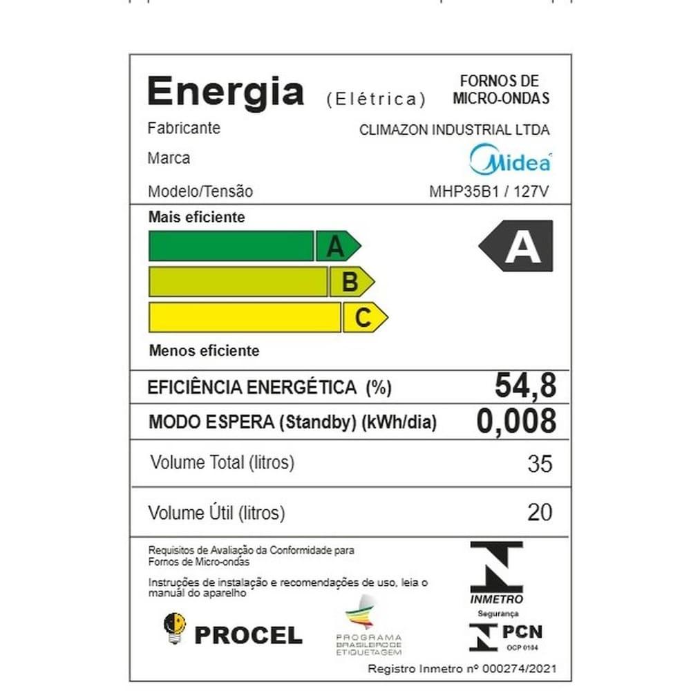 Forno Micro-ondas Midea MasterCook MHP35B 35L MasterClean 10 Níveis de Potência Branco - 7