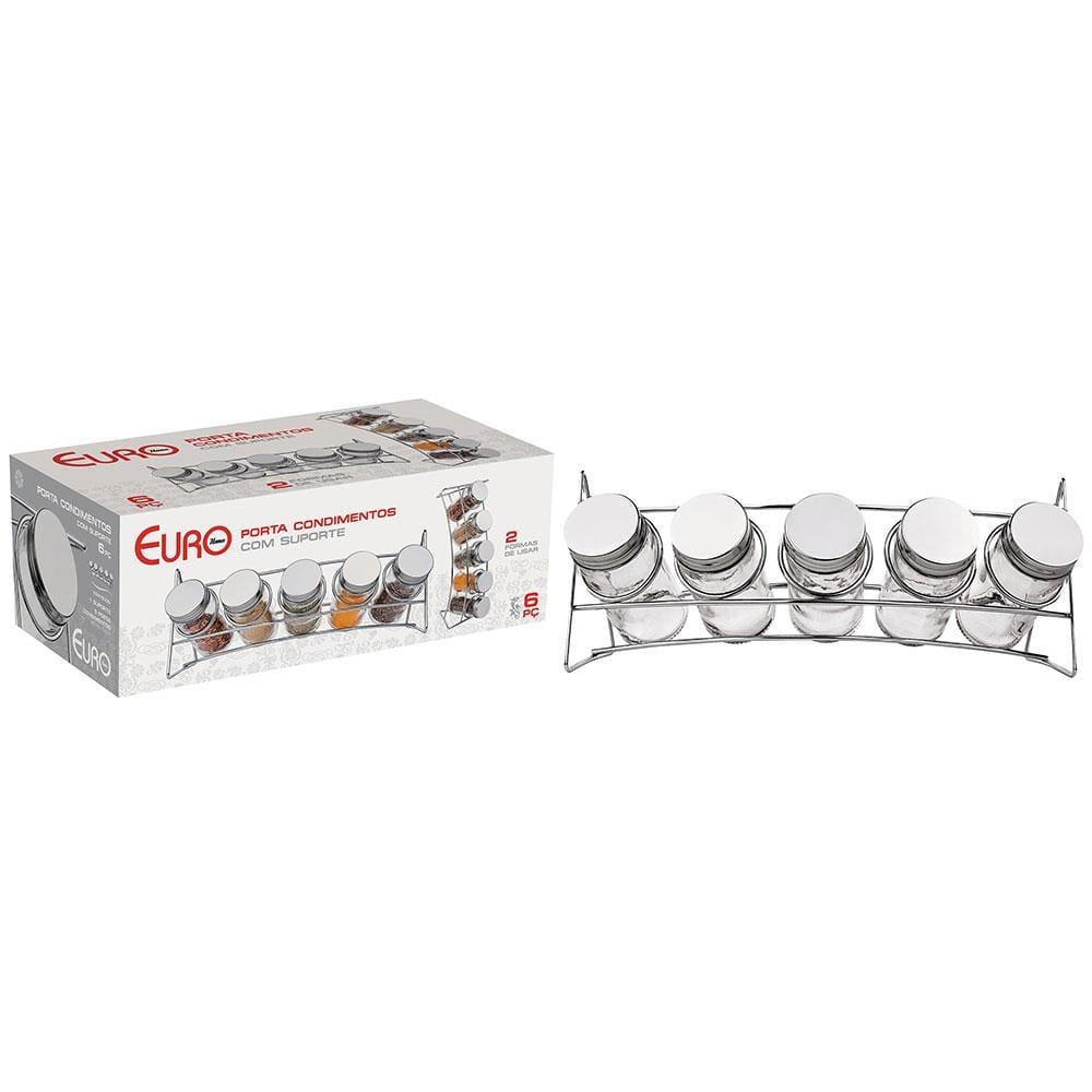 Porta Condimentos Euro com 6 Peças - Transparente - 6