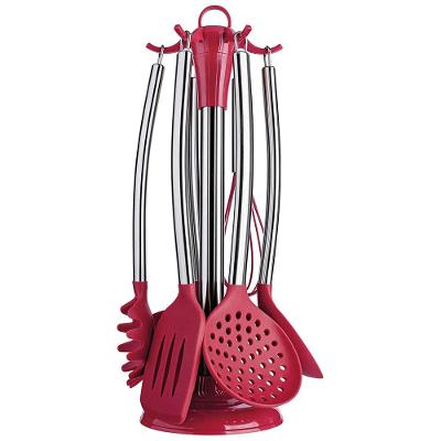 Conjunto de Utensílios de Cozinha Euro em Silicone com 7 Peças - Vermelho