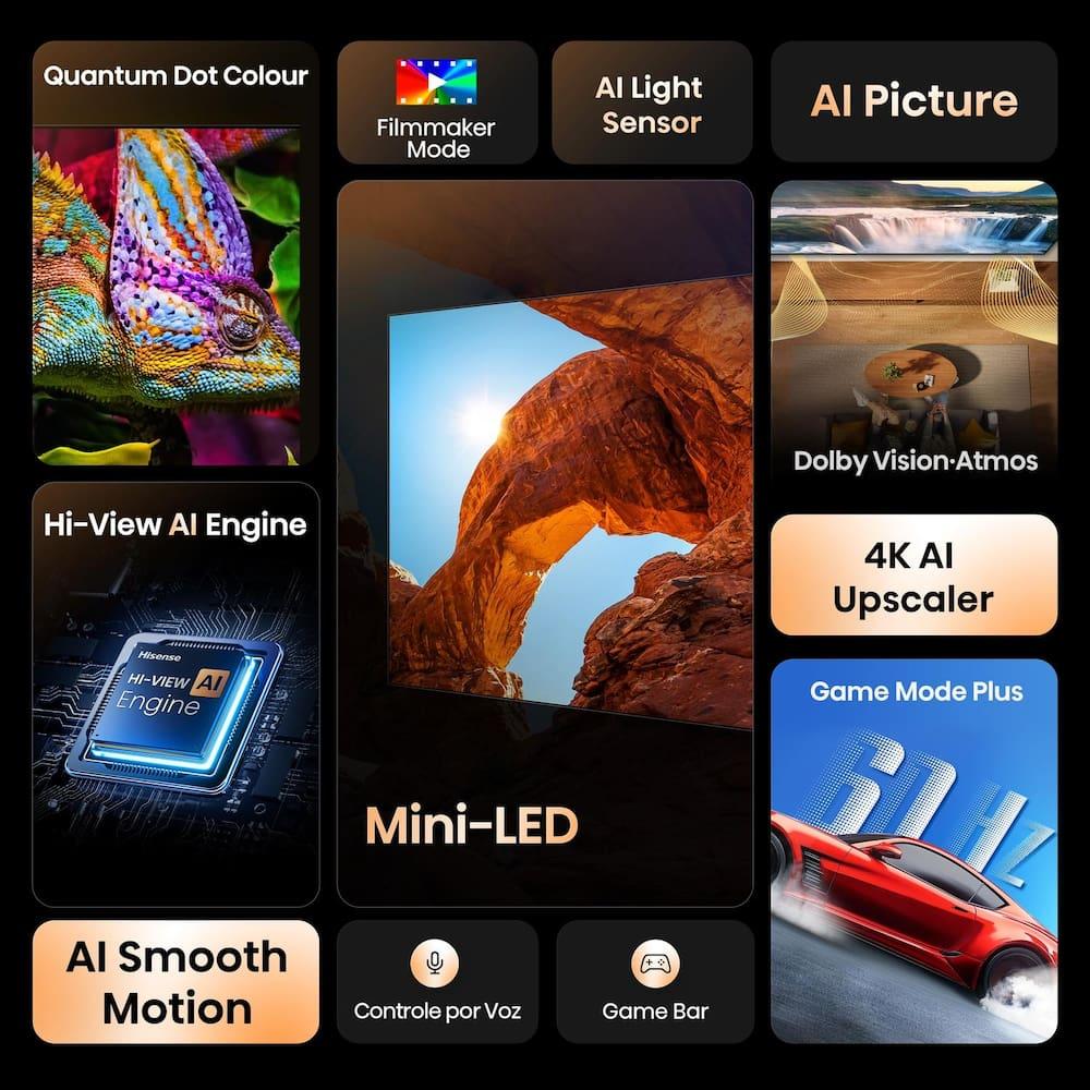 Smart TV 65” 4K UHD Hisense ULED MiniLED 65U6QV Vidaa U9 HDR10 Dolby Atmos Preta - 4