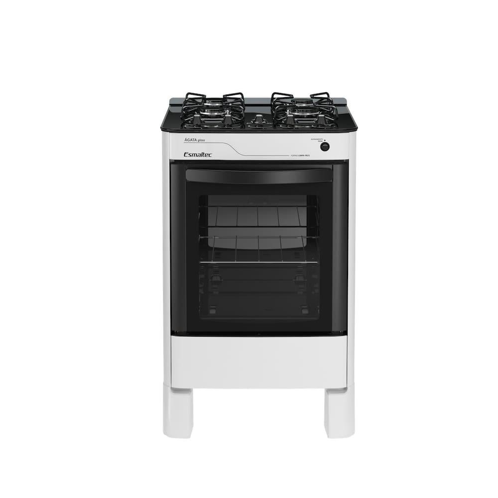 Fogão de Piso Esmaltec Agata Glass 4 Bocas Branco Mesa de Vidro Branco - 1